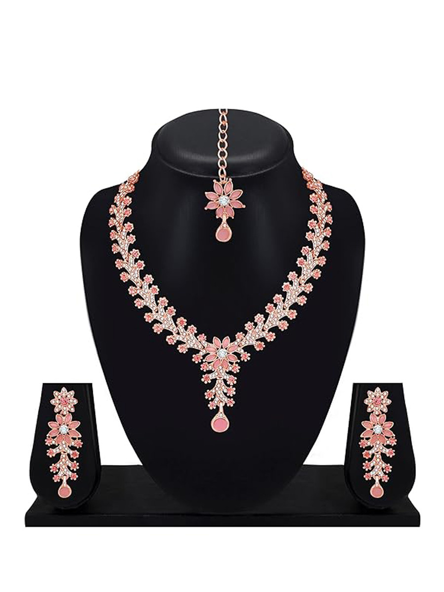 Baby Pink Alloy Festival Wear Kundan Necklace