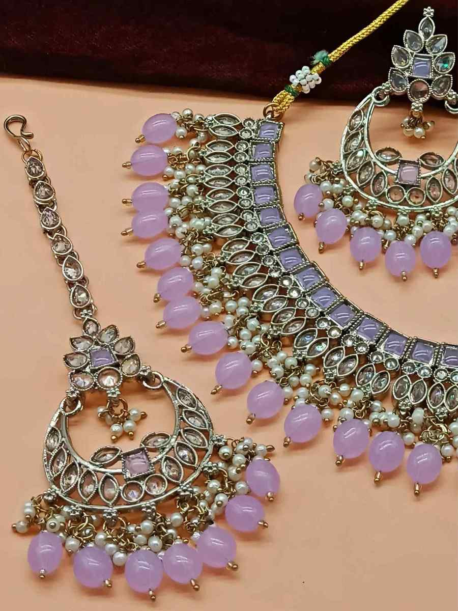 Baby Pink Alloy Festival Wear Kundan Necklace