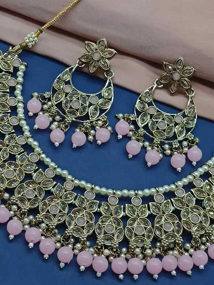 Baby Pink Alloy Festival Wear Kundan Necklace