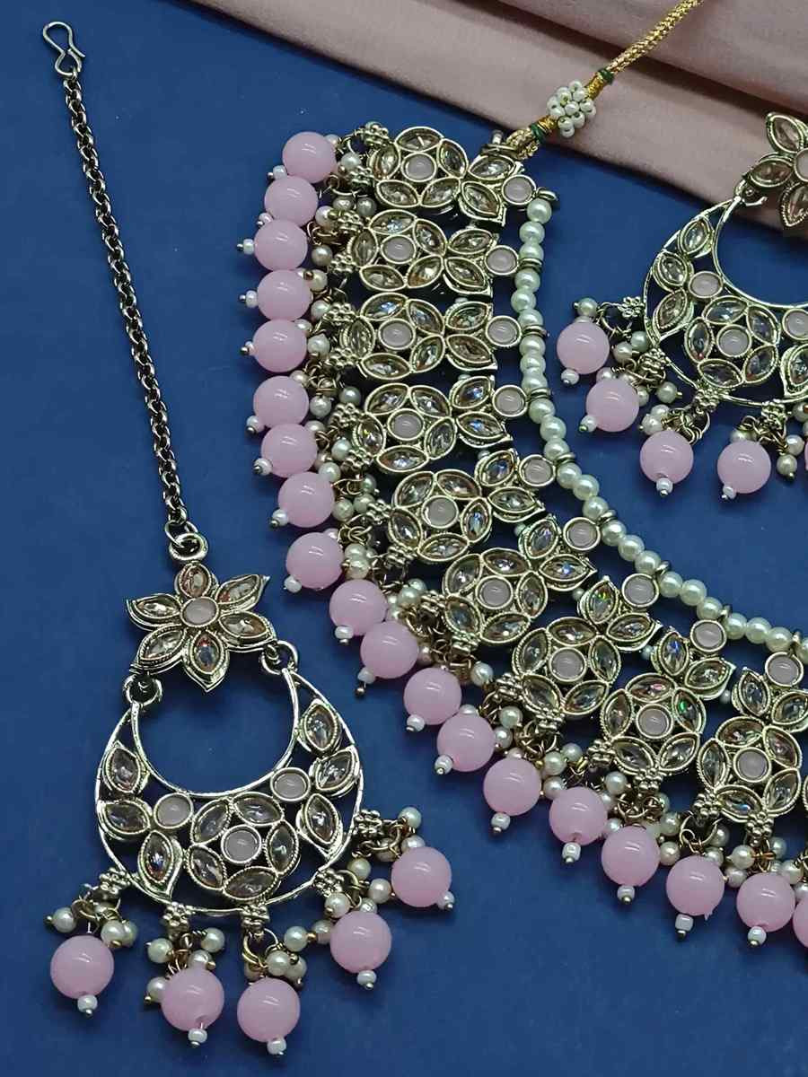 Baby Pink Alloy Festival Wear Kundan Necklace