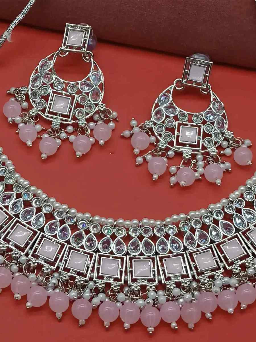 Baby Pink Alloy Festival Wear Kundan Necklace