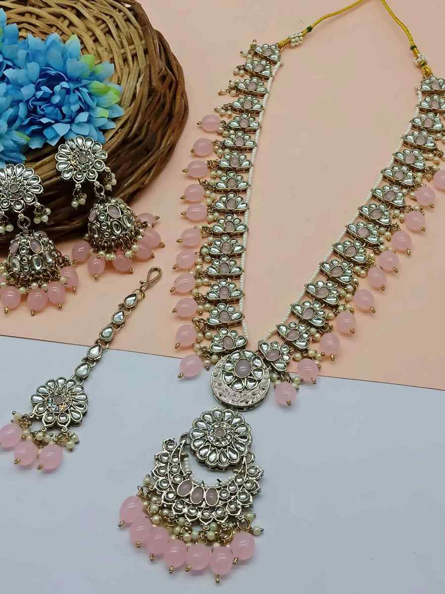 Baby Pink Alloy Festival Wear Kundan Necklace