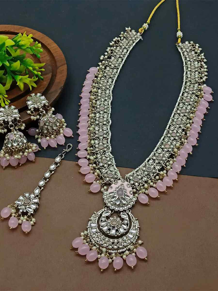 Baby Pink Alloy Festival Wear Kundan Necklace