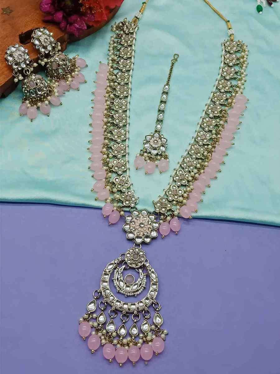 Baby Pink Alloy Festival Wear Kundan Necklace