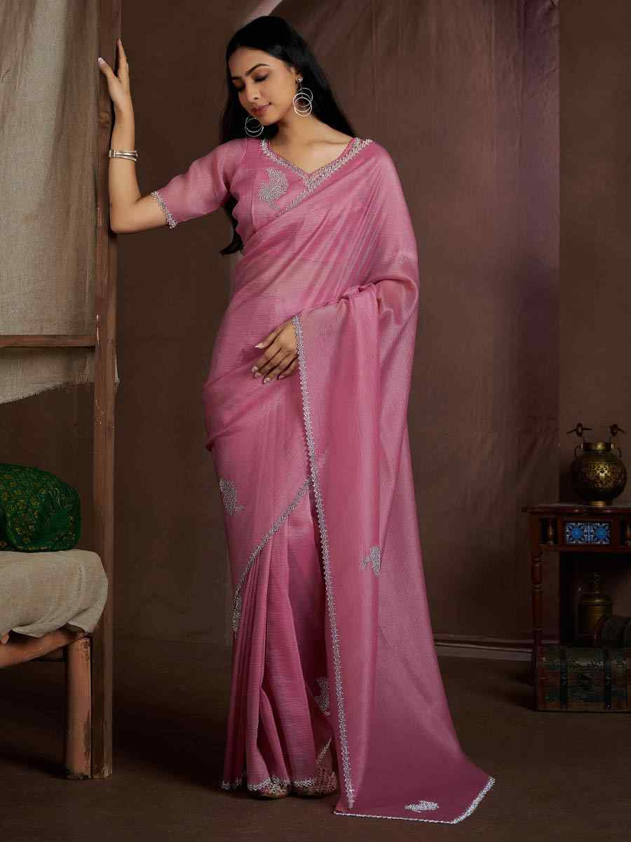 Baby Pink Art Silk Crush Printed Festival Casual Heavy Border Saree