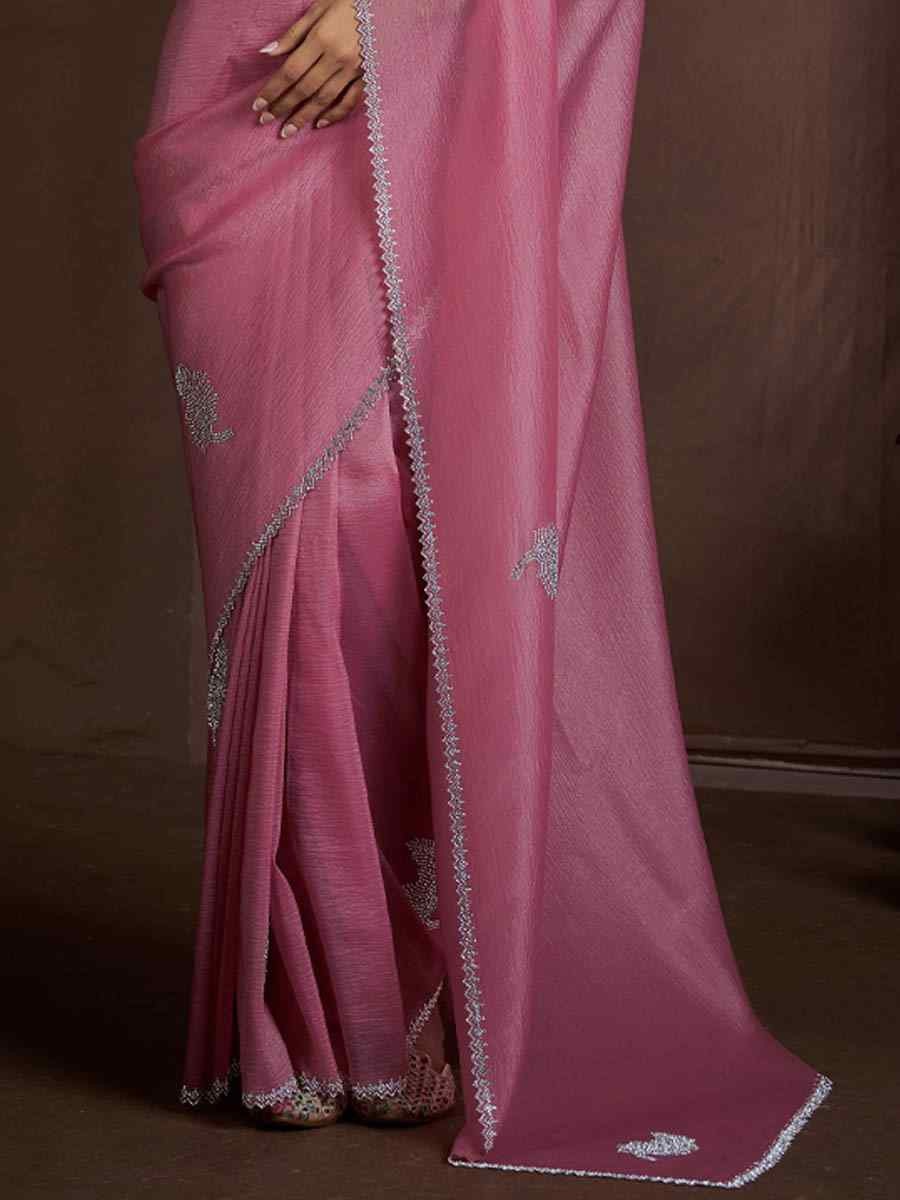 Baby Pink Art Silk Crush Printed Festival Casual Heavy Border Saree