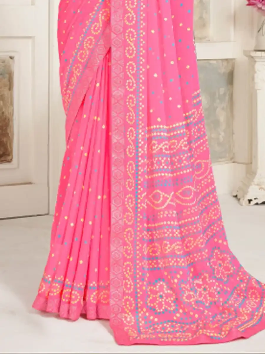 Baby Pink Chiffon Printed Festival Casual Contemporary Saree