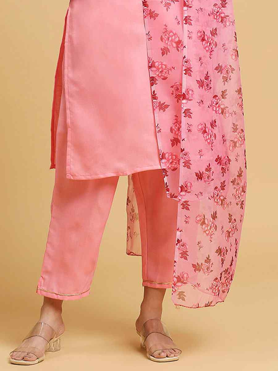 Baby Pink Cotton Printed Festival Casual Ready Pant Salwar Kameez