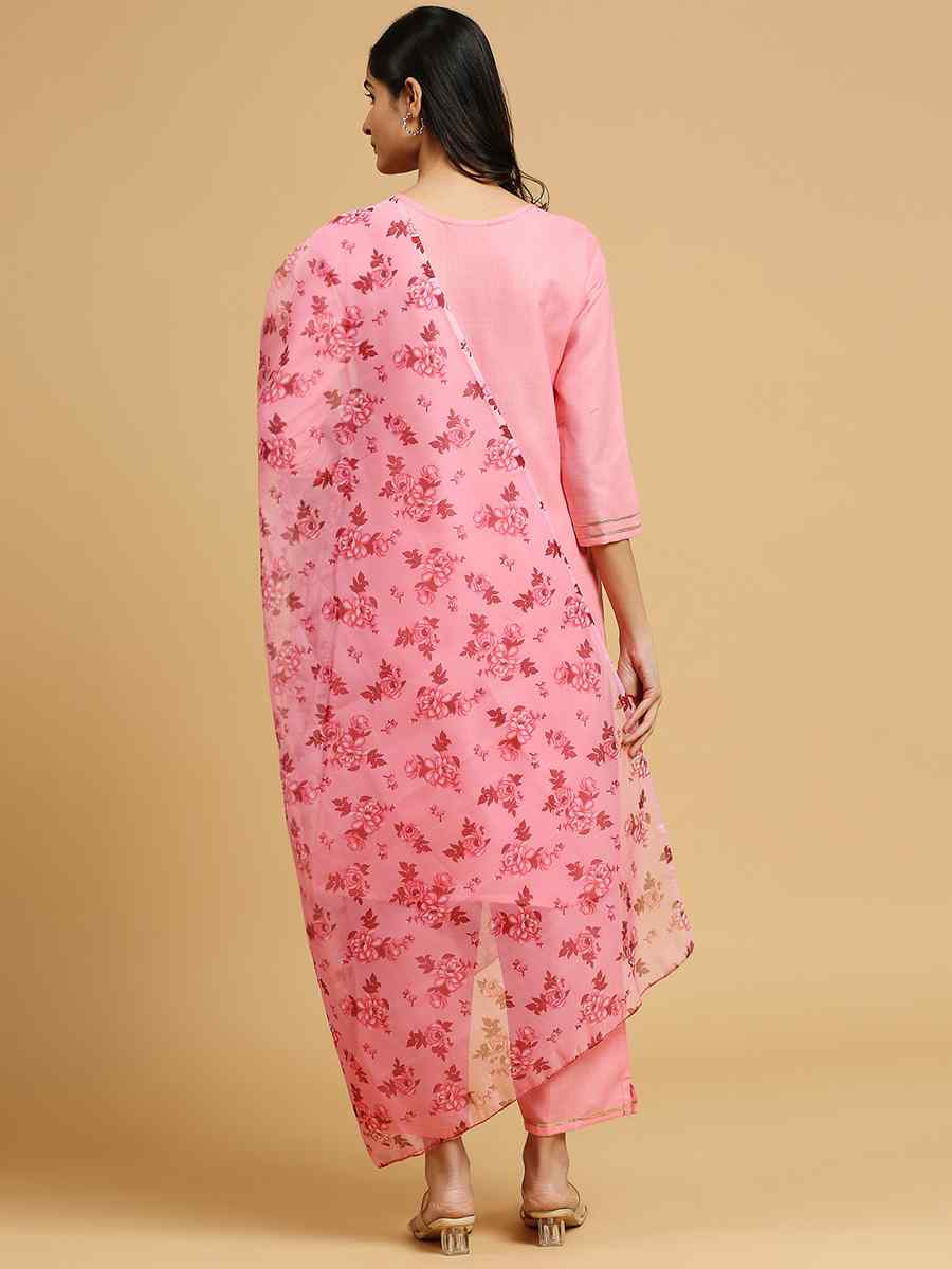 Baby Pink Cotton Printed Festival Casual Ready Pant Salwar Kameez