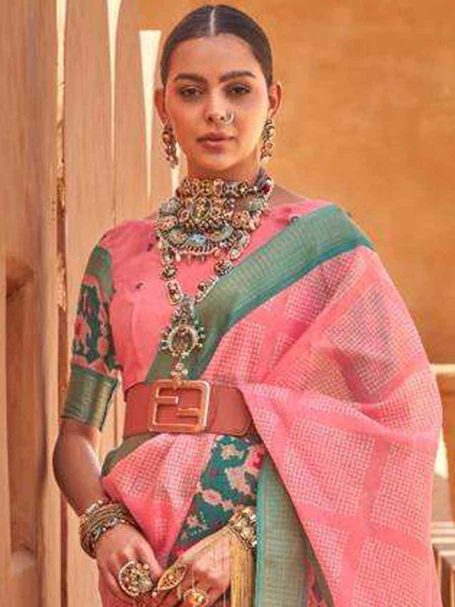 Baby Pink Cotton Silk Handwoven Casual Festival Classic Style Saree