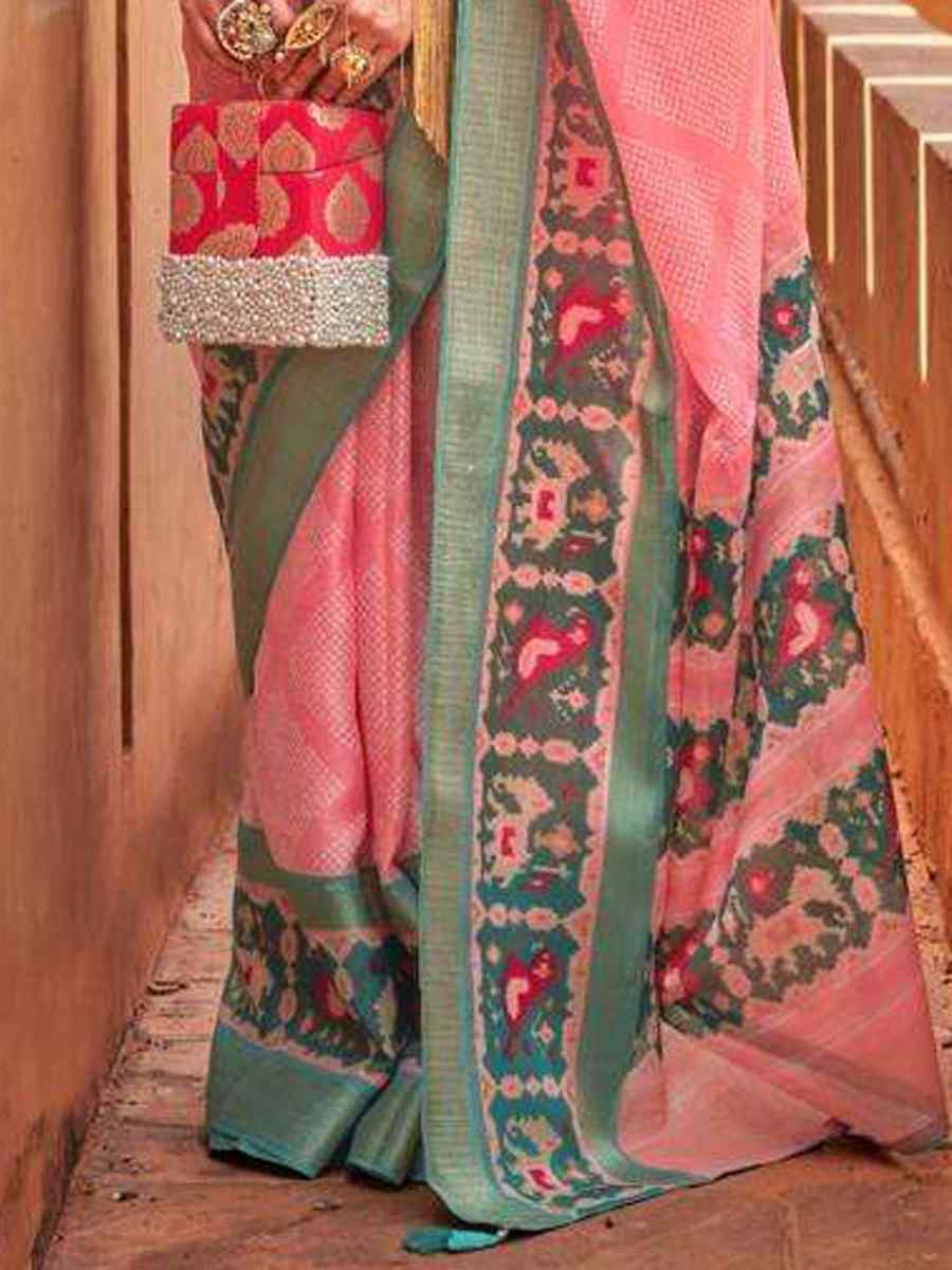 Baby Pink Cotton Silk Handwoven Casual Festival Classic Style Saree