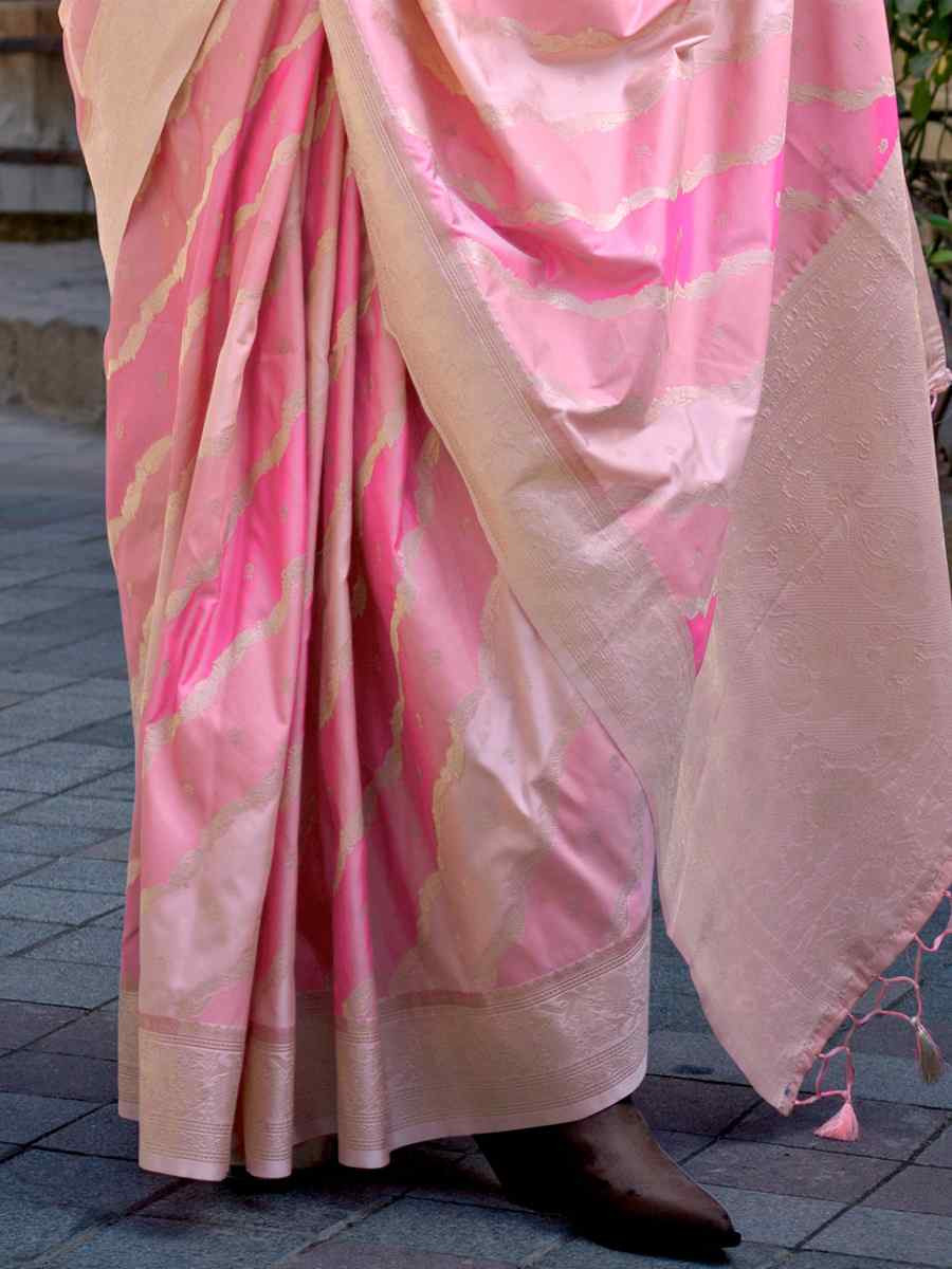 Baby Pink Cotton Silk Handwoven Festival Wedding Heavy Border Saree