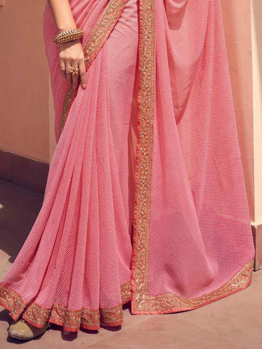 Baby Pink Georgette Embroidered Festival Party Classic Style Saree