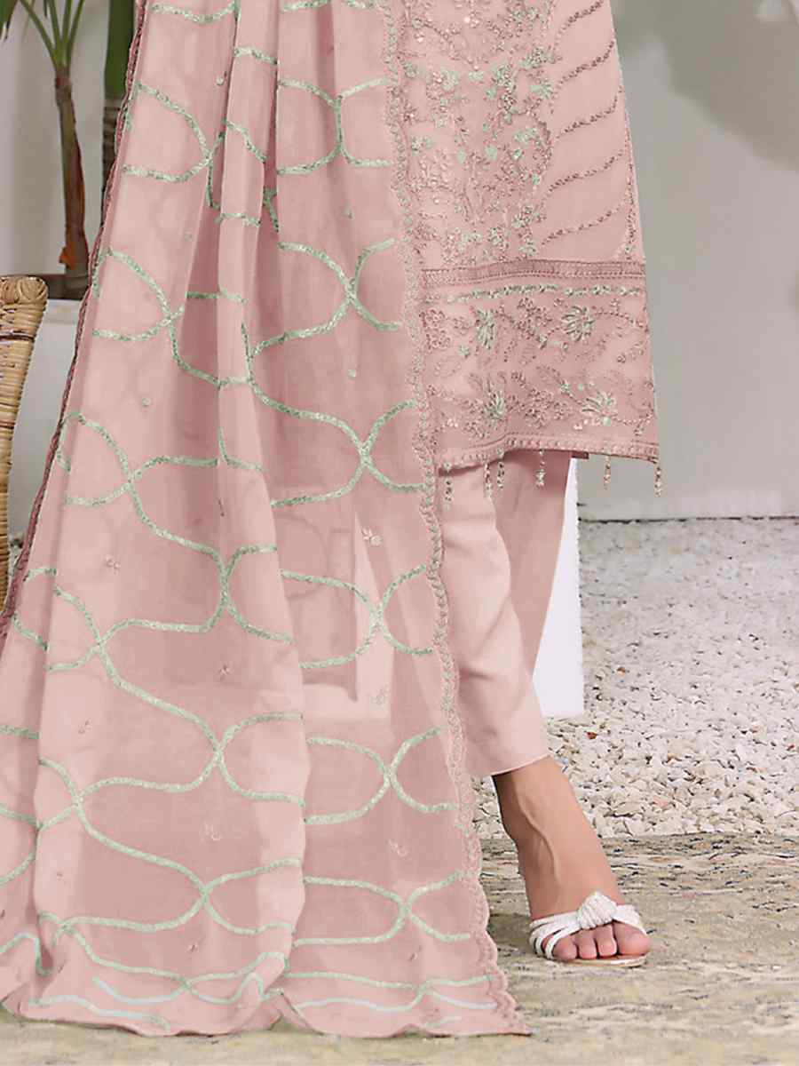 Baby Pink Heavy Faux Georgette Embroidered Festival Mehendi Pant Salwar Kameez