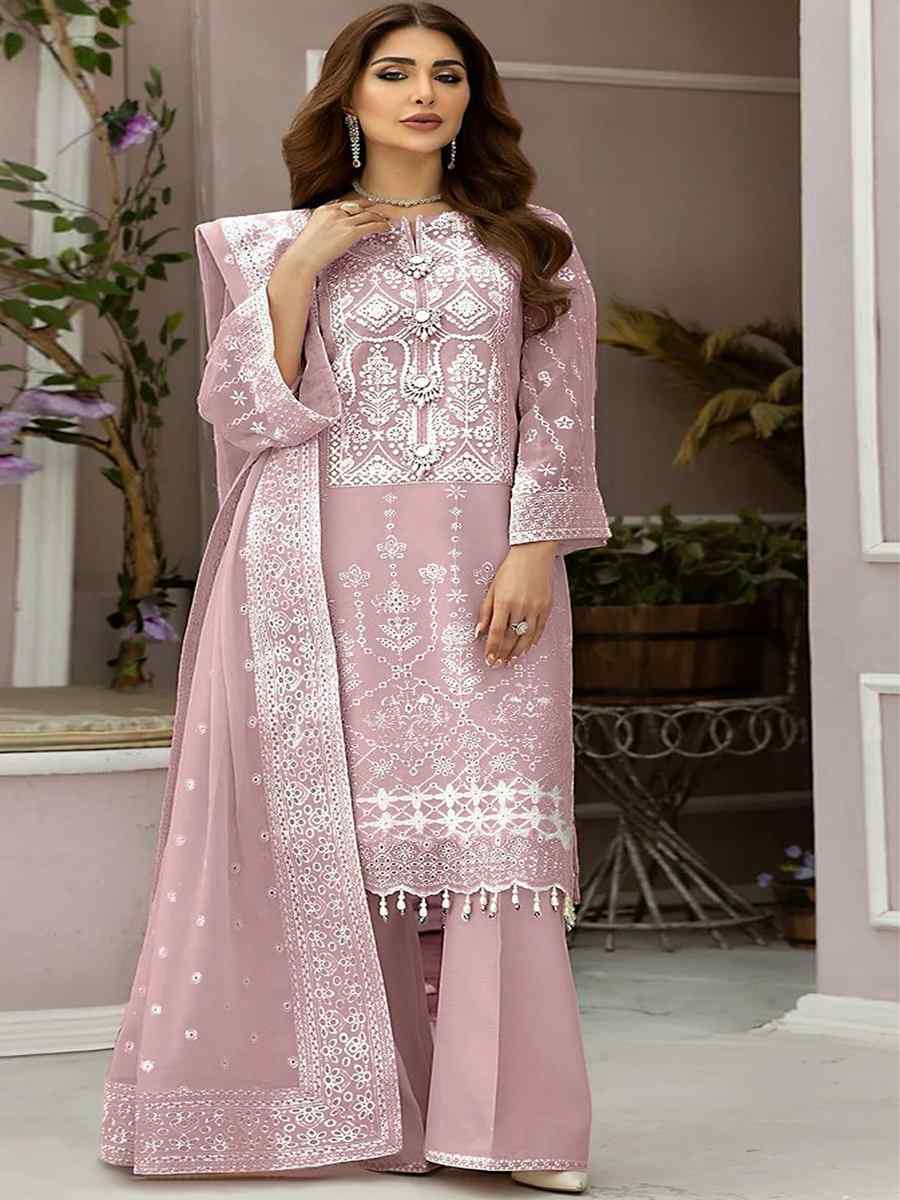 Baby Pink Heavy Orgenza Embroidered Festival Mehendi Pant Salwar Kameez