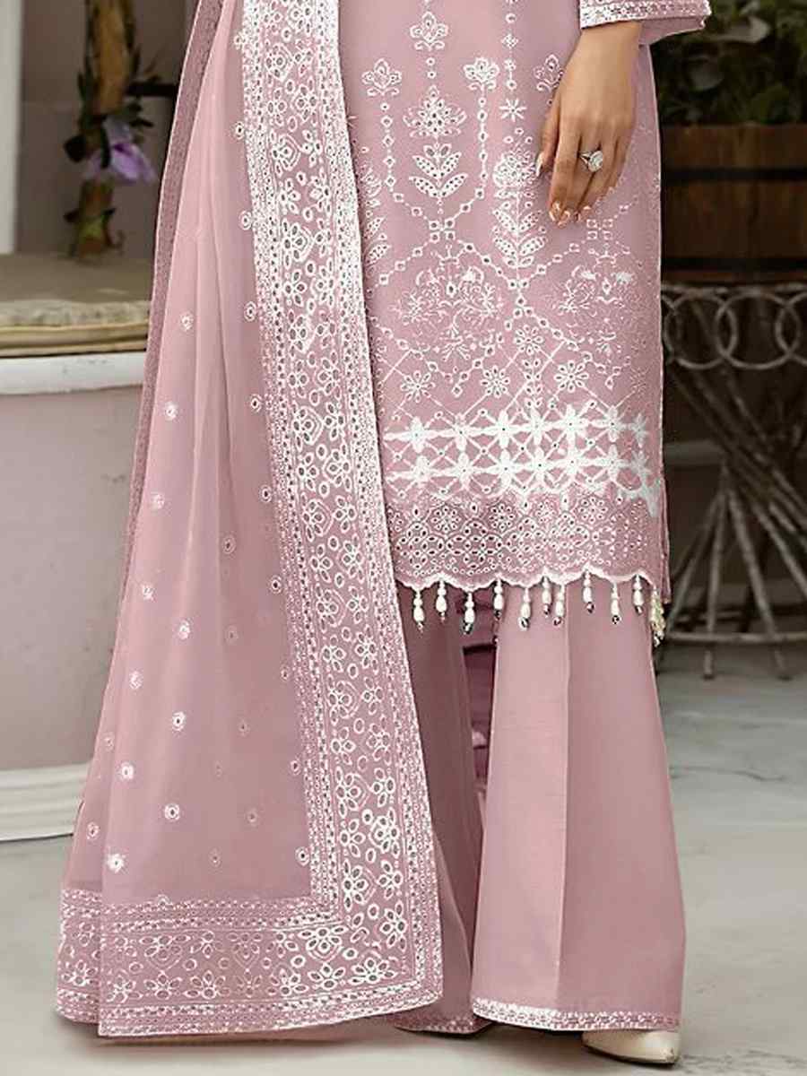 Baby Pink Heavy Orgenza Embroidered Festival Mehendi Pant Salwar Kameez