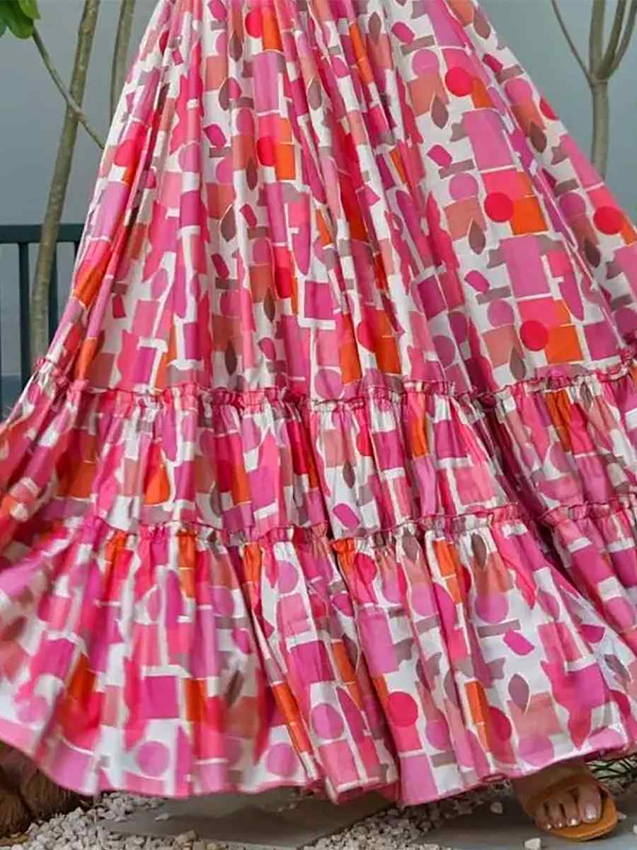 Baby Pink Heavy Rayon Printed Festival Casual Gown