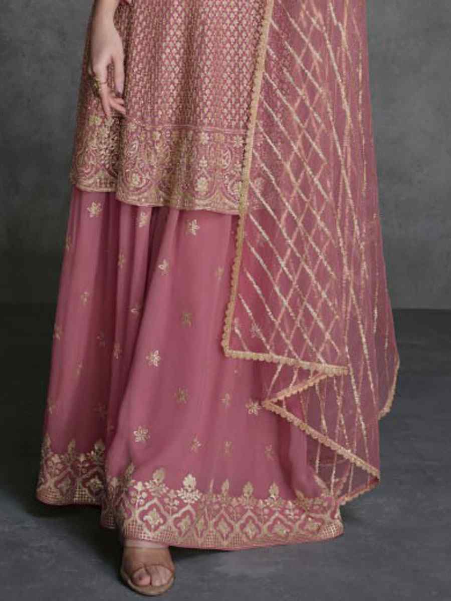 Baby Pink Heavy Real Georgette Embroidered Festival Wedding Pant Salwar Kameez