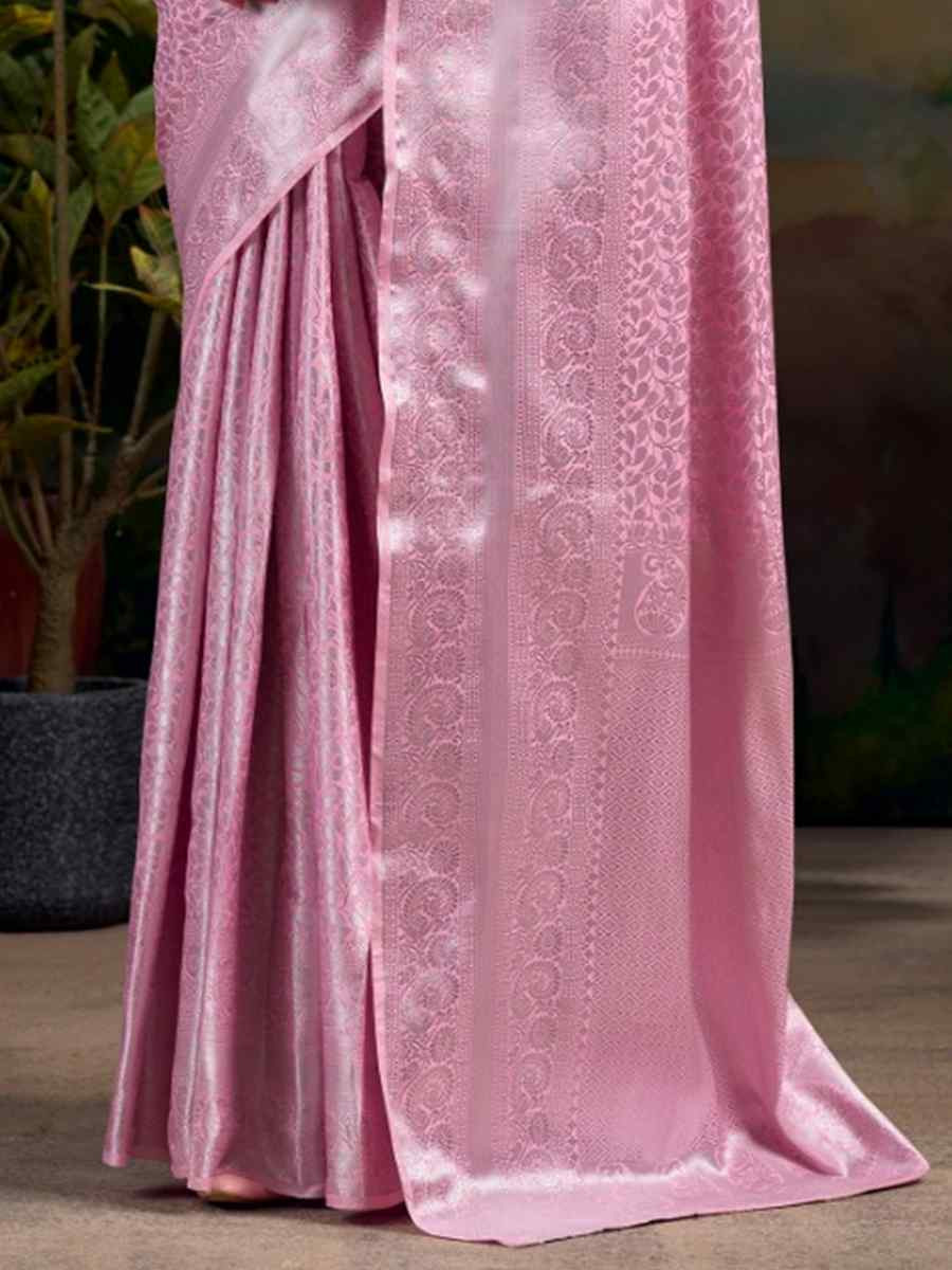 Baby Pink Kanjivaram Handwoven Festival Wedding Heavy Border Saree