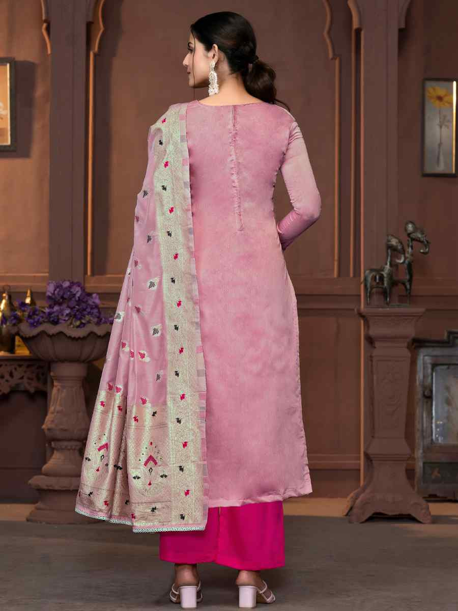 Baby Pink Musline Banarasi Cotton Embroidered Casual Festival Pant Salwar Kameez