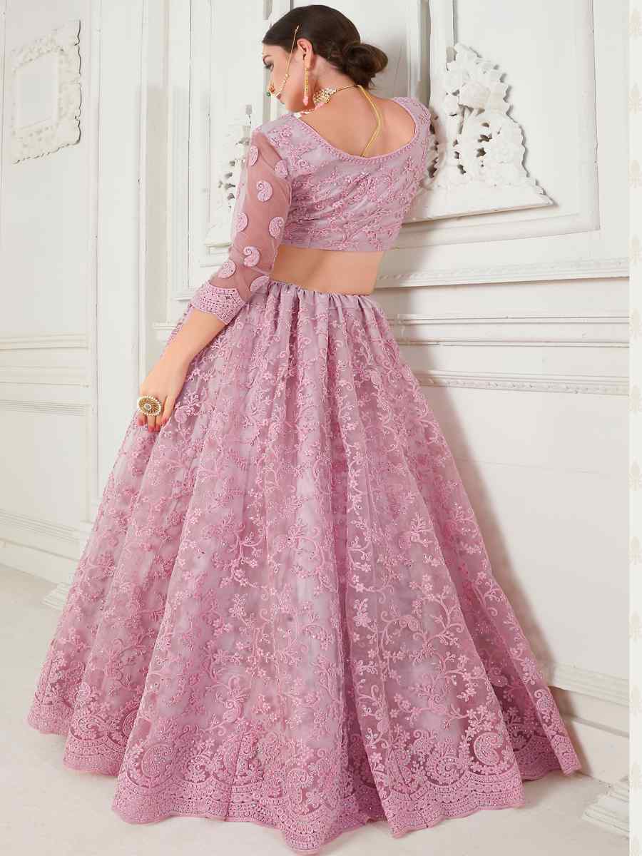 Baby Pink Net Silk Embroidered Bridal Wedding Heavy Border Lehenga Choli