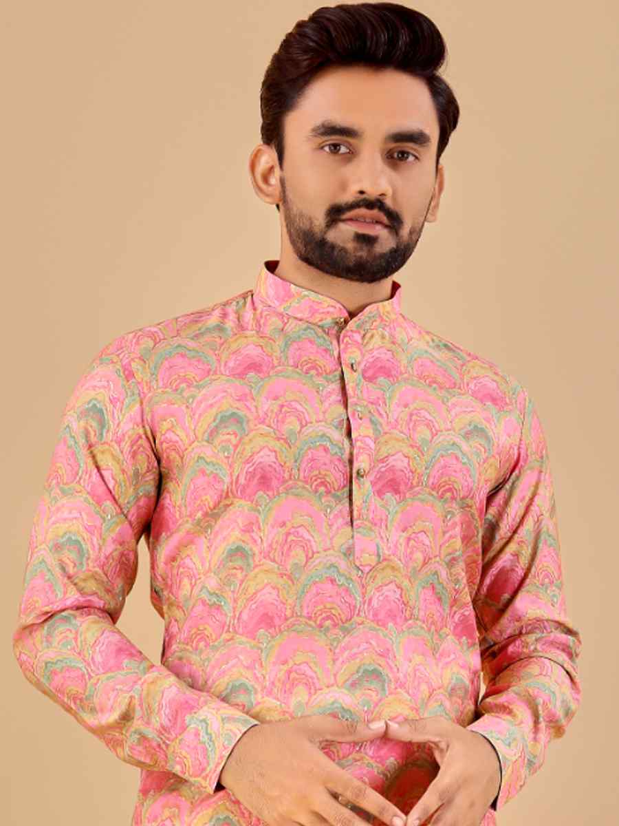 Baby Pink Premium Soft Cotton Printed Festival Casual Kurta