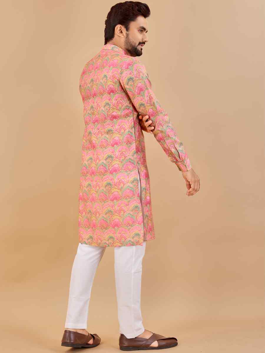 Baby Pink Premium Soft Cotton Printed Festival Casual Kurta