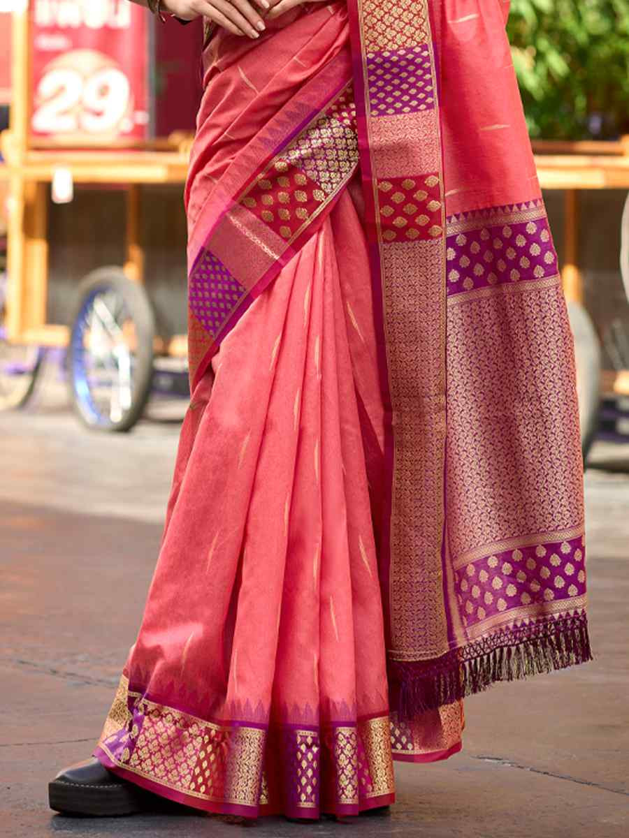 Baby Pink Pure Banarasi Handwoven Festival Wedding Heavy Border Saree