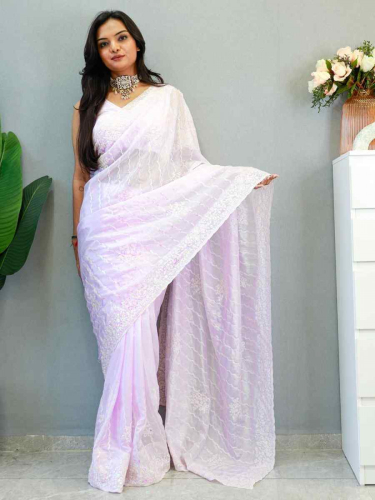 Baby Pink Pure Chinon Silk Handwoven Festival Wedding Heavy Border Saree