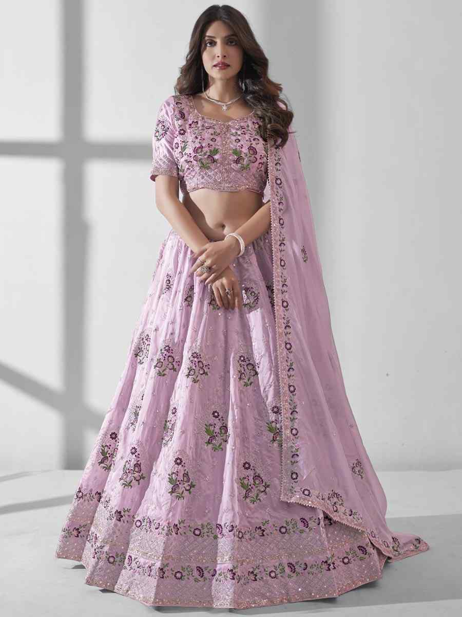 Baby Pink Pure Organza Embroidered Bridesmaid Wedding Heavy Border Lehenga Choli