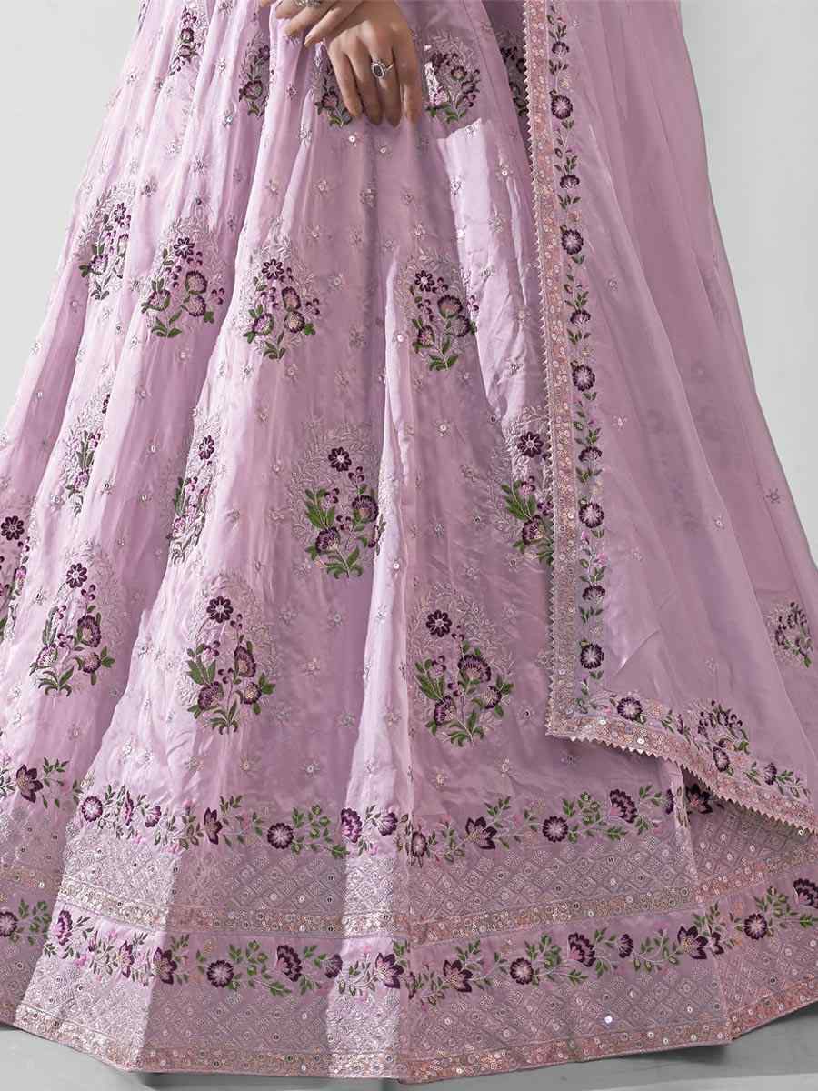 Baby Pink Pure Organza Embroidered Bridesmaid Wedding Heavy Border Lehenga Choli