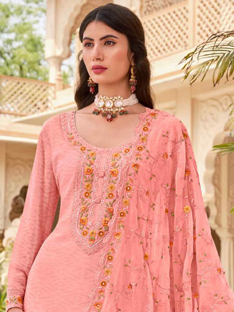 Baby Pink Real Georgette Embroidered Festival Casual Pant Salwar Kameez