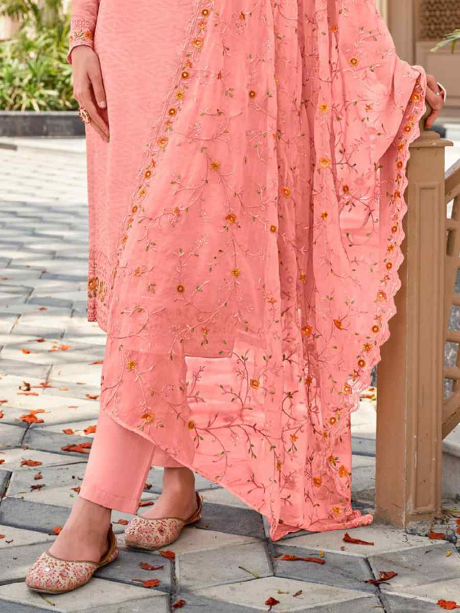 Baby Pink Real Georgette Embroidered Festival Casual Pant Salwar Kameez