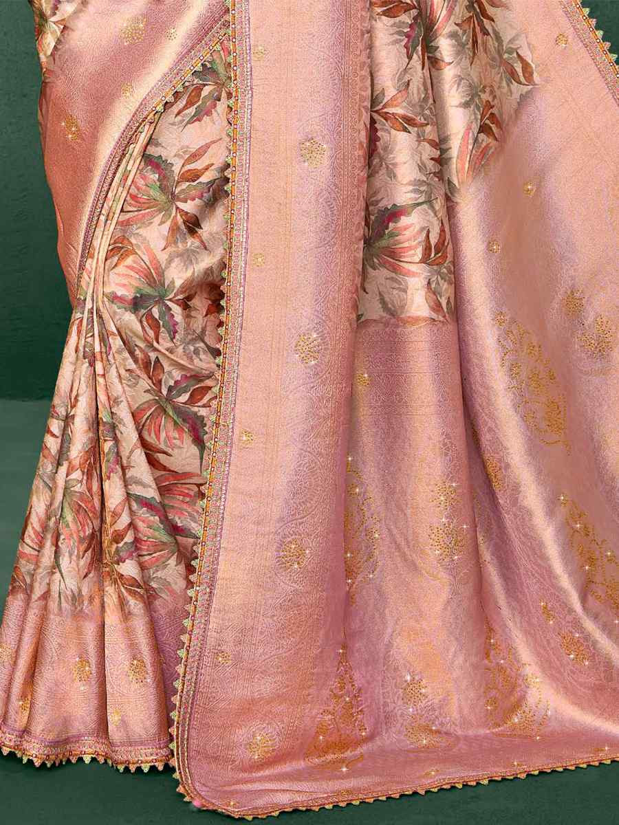 Baby Pink Silk Embroidered Reception Party Heavy Border Saree