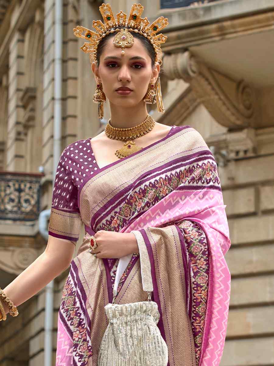 Baby Pink Silk Handwoven Party Festival Heavy Border Saree