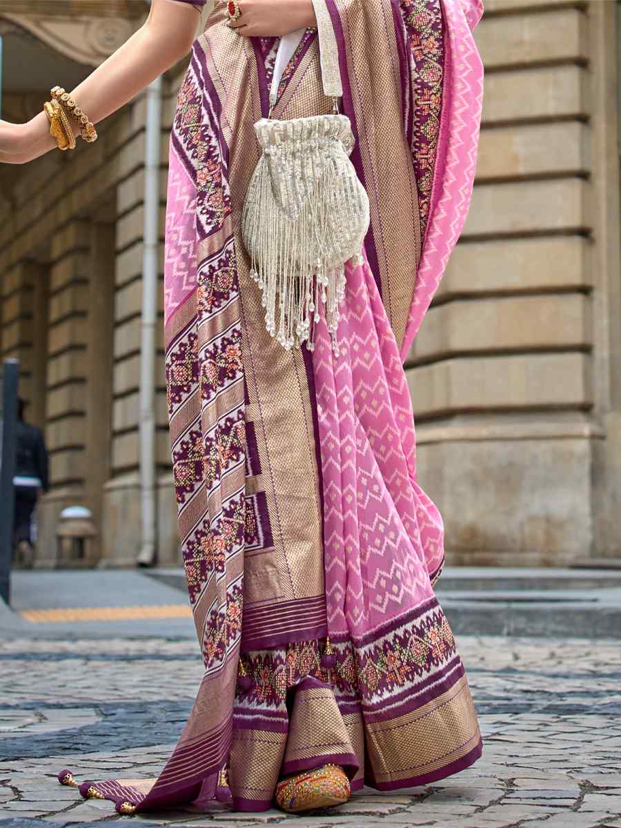 Baby Pink Silk Handwoven Party Festival Heavy Border Saree