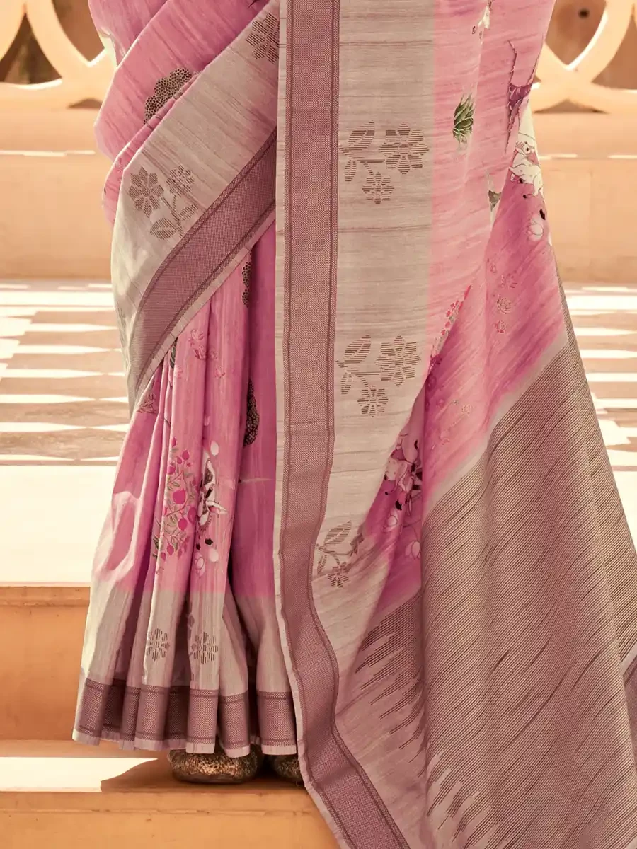 Baby Pink Super Raw Silk Handwoven Festival Wedding Heavy Border Saree