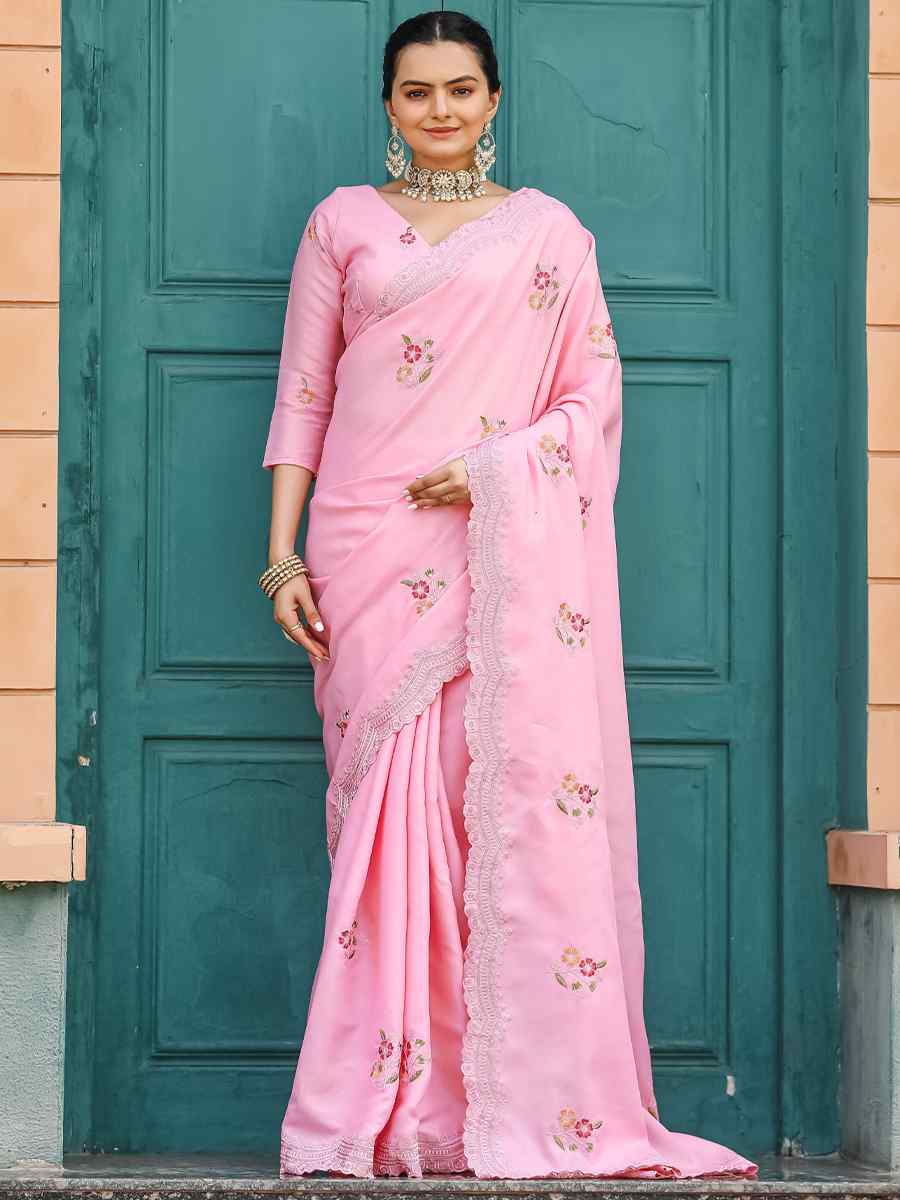 Baby Pink Tussar Cotton Handwoven Wedding Festival Heavy Border Saree