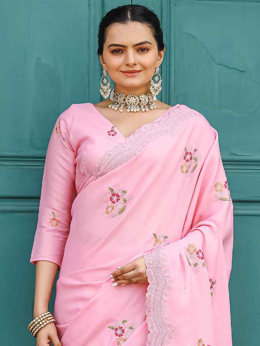 Baby Pink Tussar Cotton Handwoven Wedding Festival Heavy Border Saree