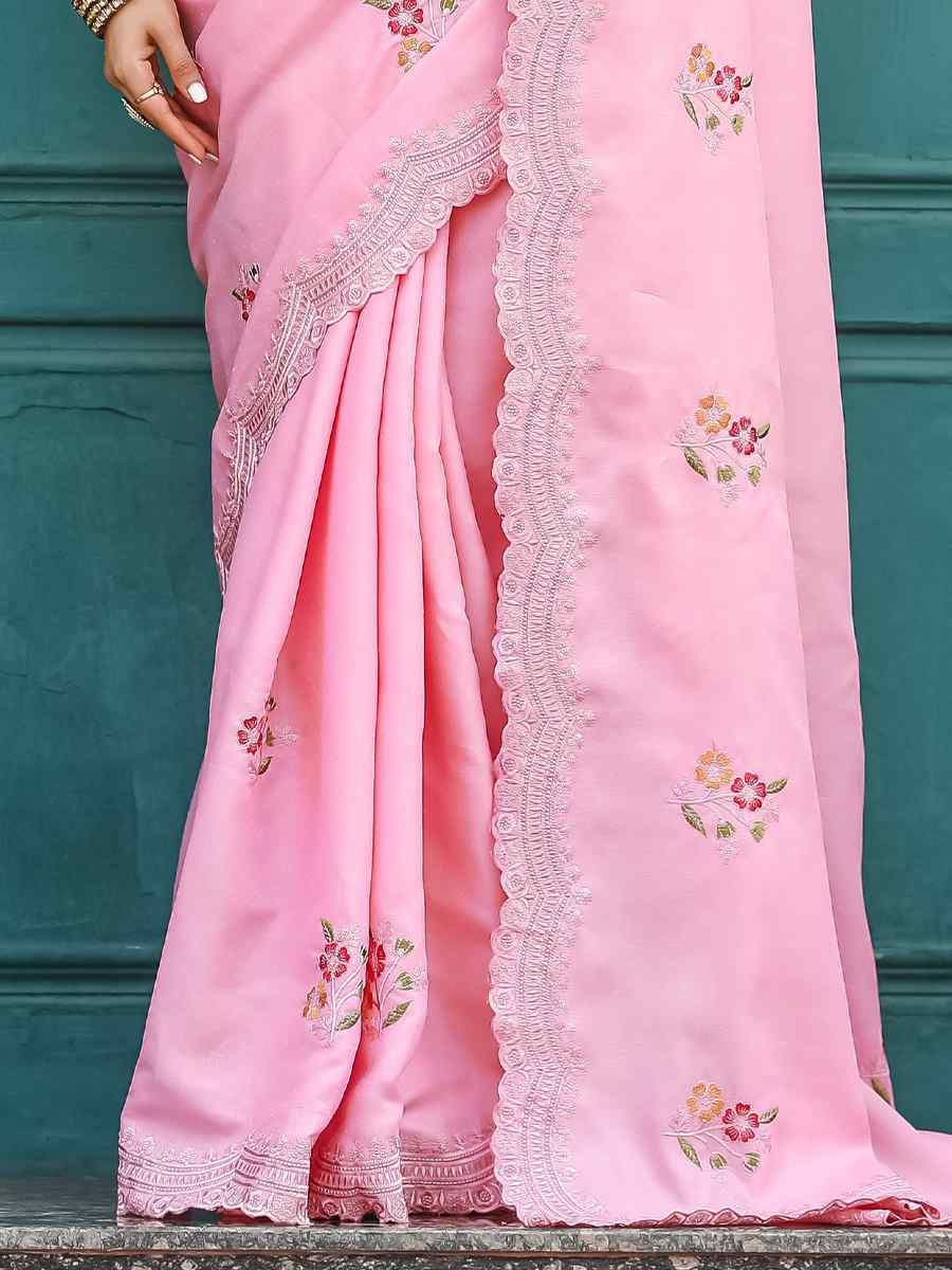 Baby Pink Tussar Cotton Handwoven Wedding Festival Heavy Border Saree