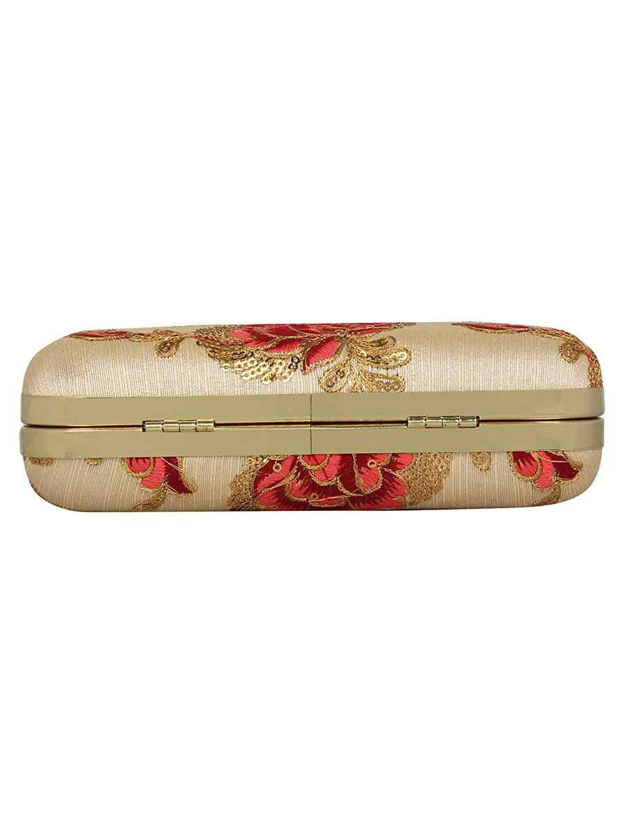 Beige Art Silk Party Wear Embroidered Clutches