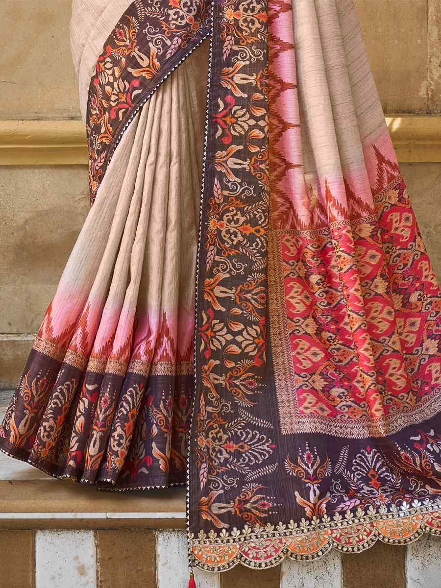 Beige Bhagalpuri Silk Handwoven Festival Casual Heavy Border Saree