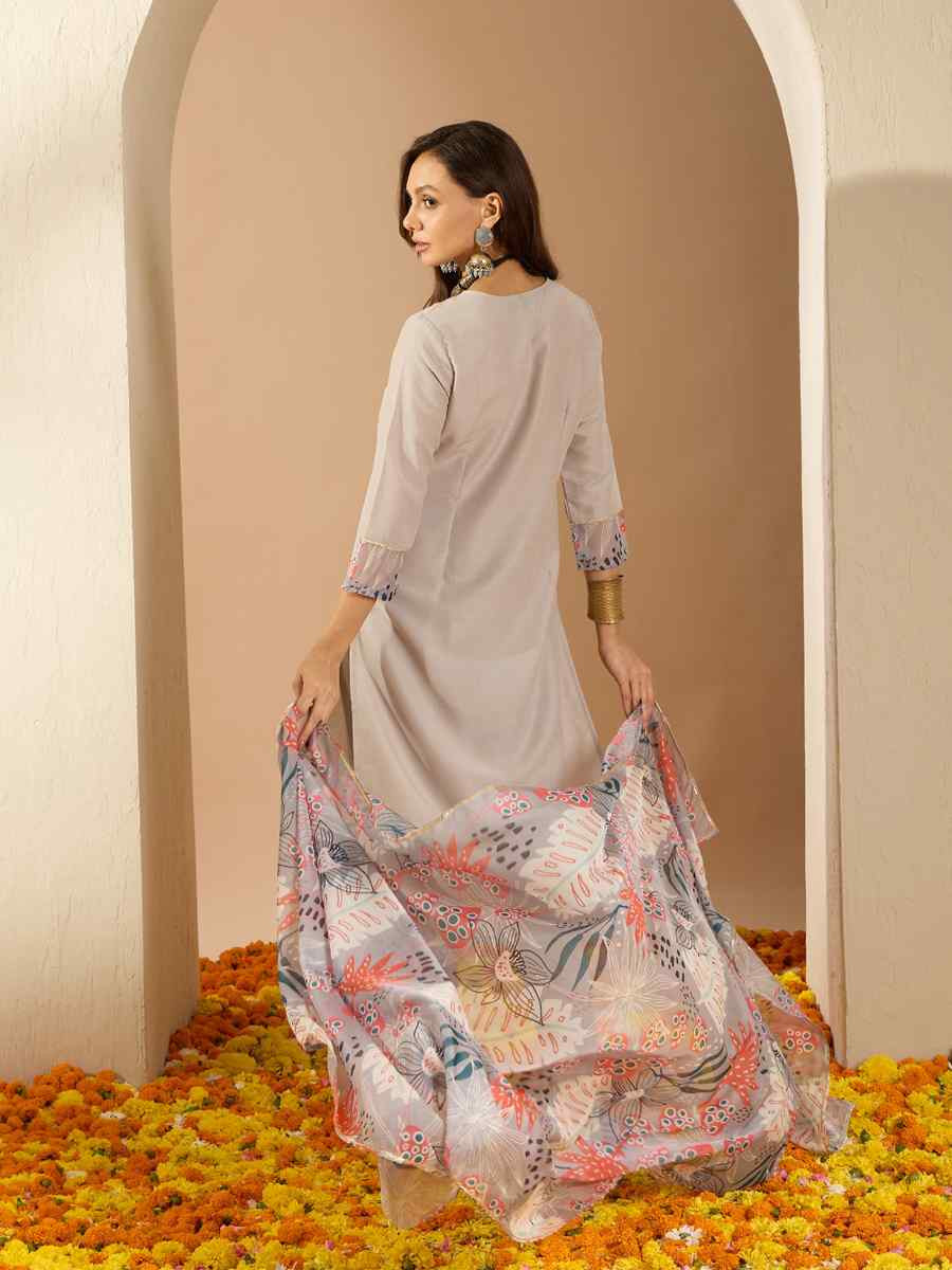 Beige Chinon Printed Casual Festival Ready Pant Salwar Kameez