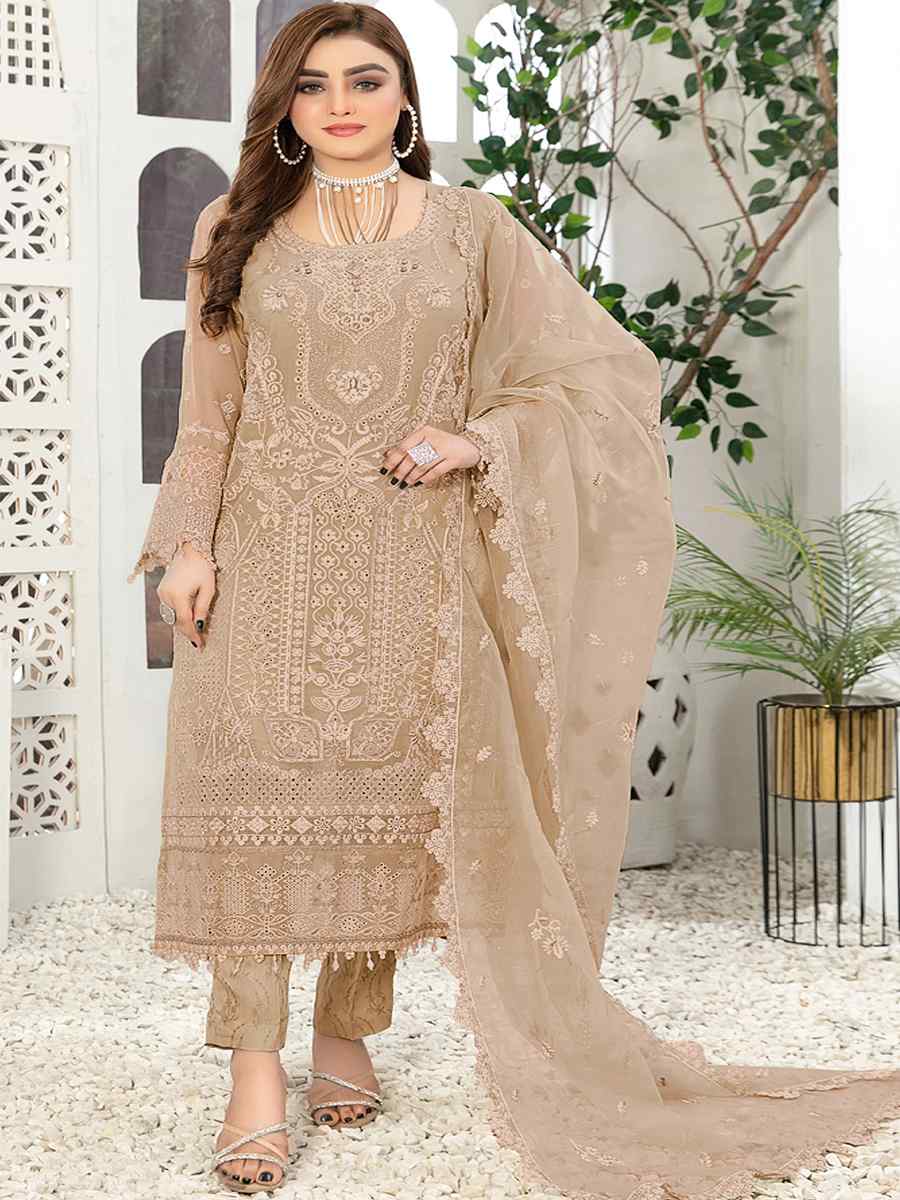 Beige Georgette Embroidered Festival Casual Pant Salwar Kameez