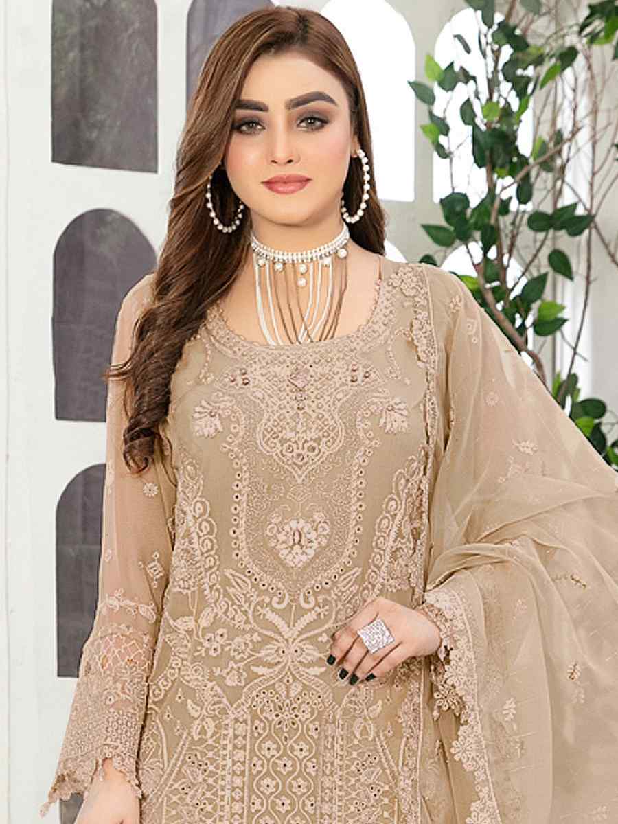 Beige Georgette Embroidered Festival Casual Pant Salwar Kameez