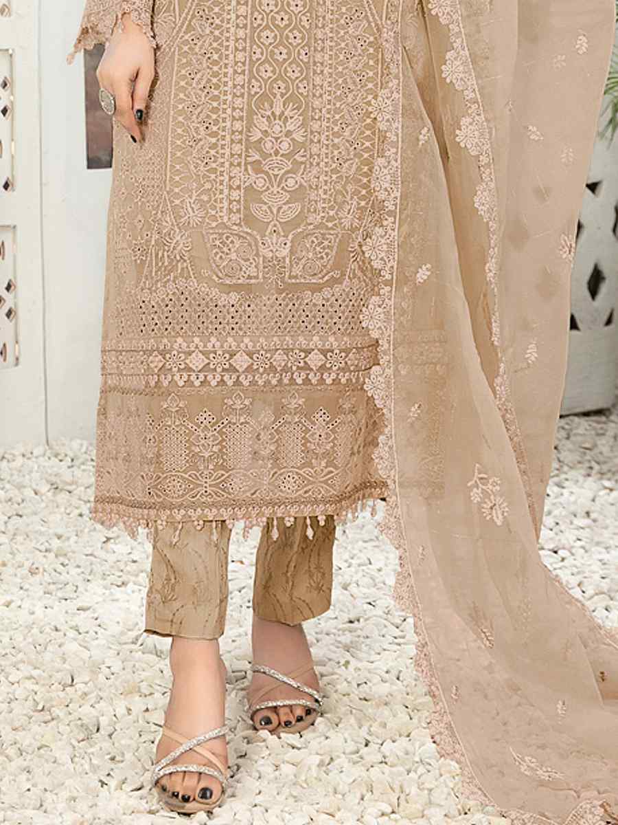 Beige Georgette Embroidered Festival Casual Pant Salwar Kameez