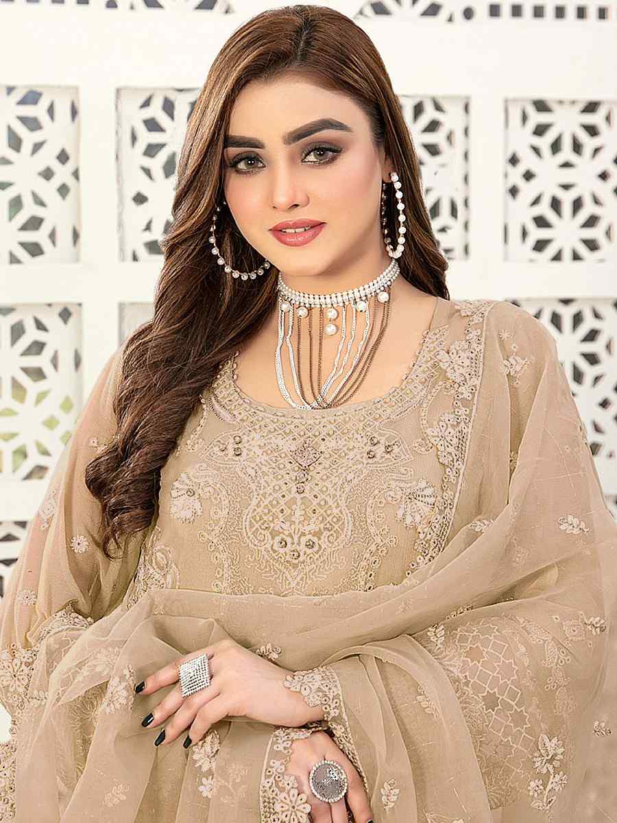 Beige Georgette Embroidered Festival Casual Pant Salwar Kameez