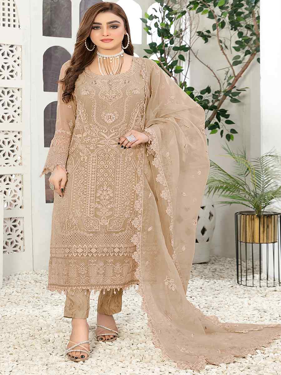 Beige Georgette Embroidered Festival Casual Pant Salwar Kameez