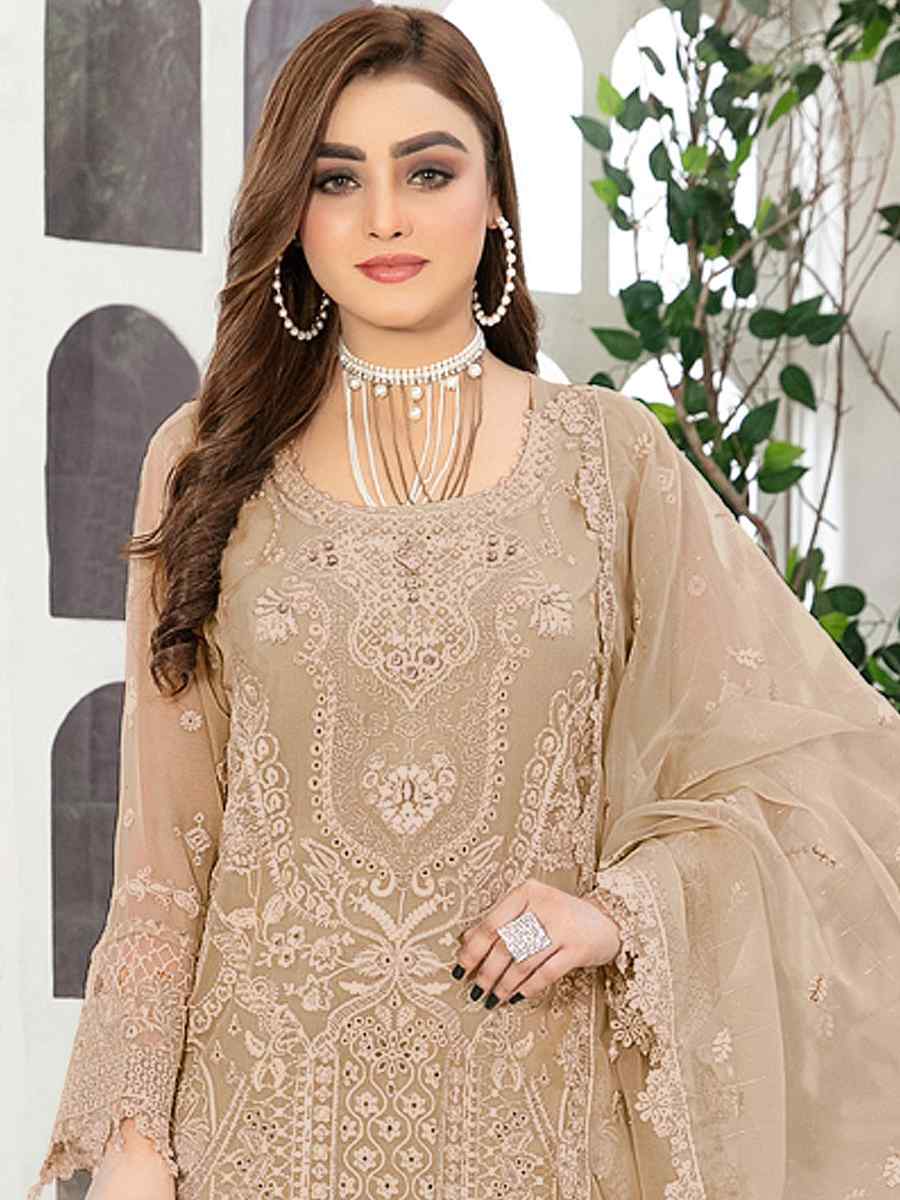 Beige Georgette Embroidered Festival Casual Pant Salwar Kameez