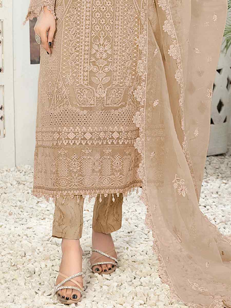 Beige Georgette Embroidered Festival Casual Pant Salwar Kameez